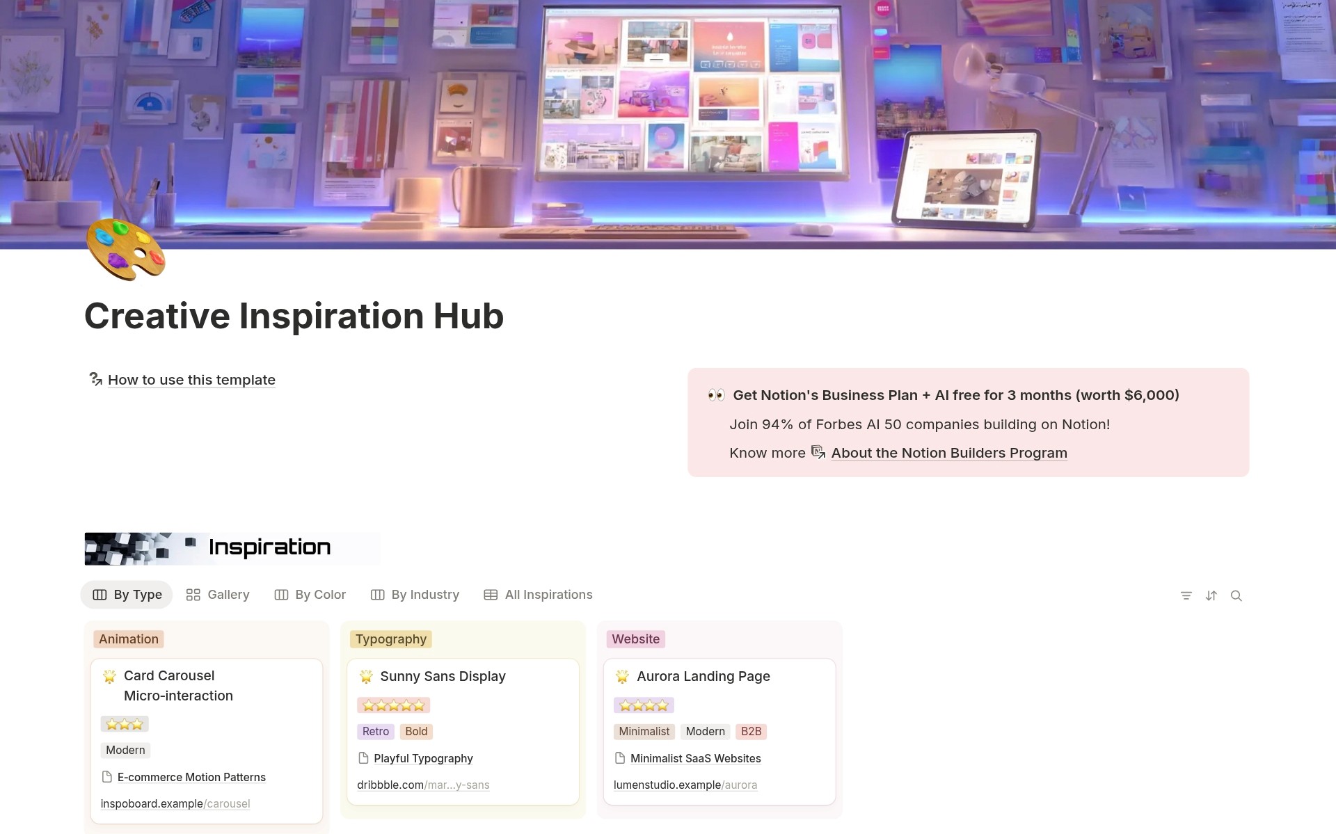 Creative Inspiration Hub Dashboard Screenshot