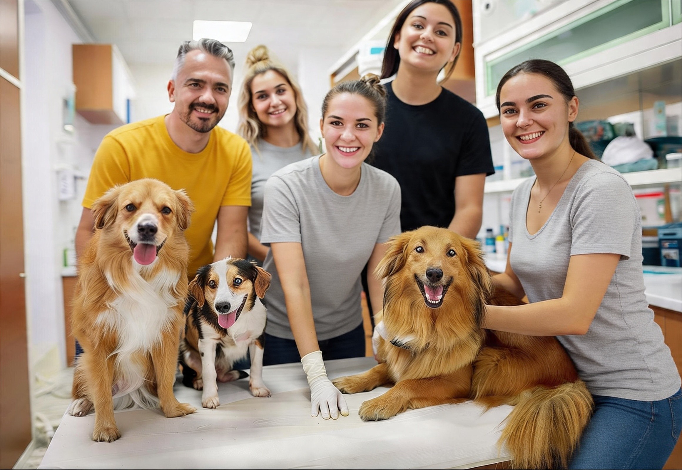 Veterinarian gives injection to a small dog.