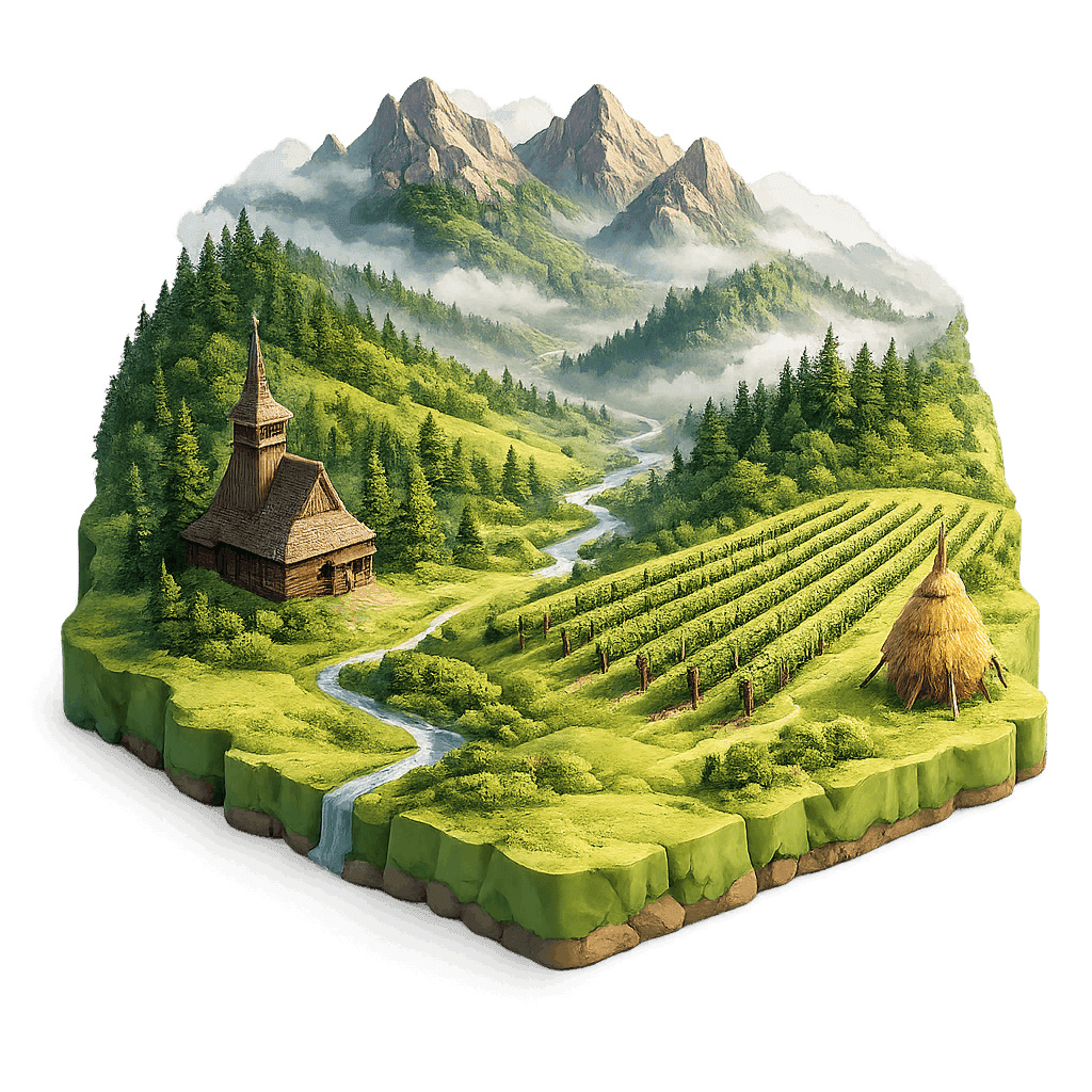 Artistic illustration of the Crișana and Maramureș wine region.