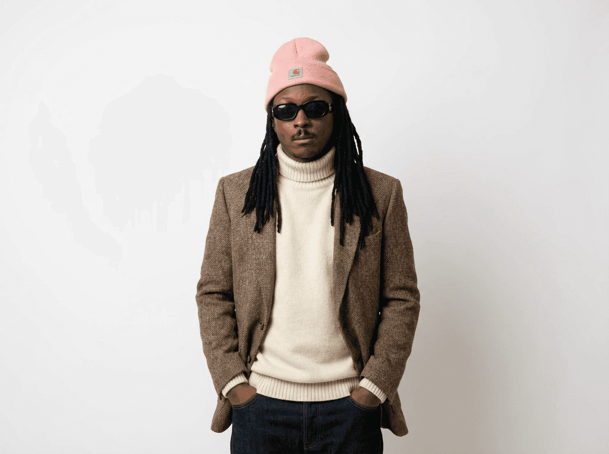 A young man in a white t-shirt stands against a light-colored background.