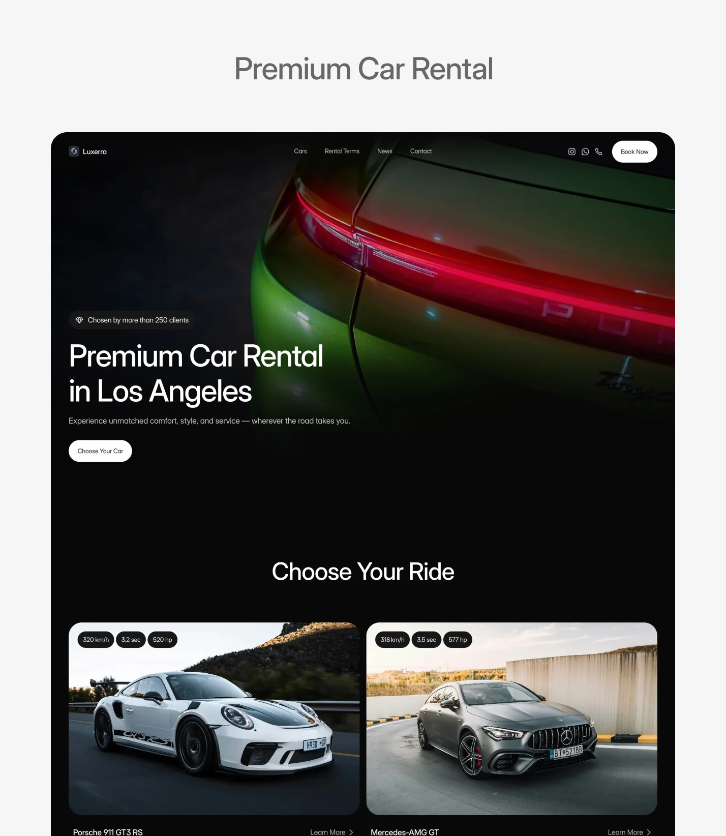Car rental website template homepage preview optimized for lead generation