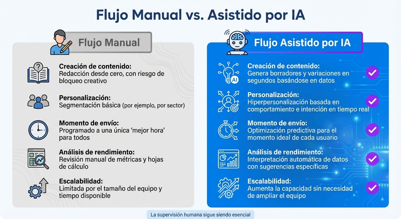 Comparativa: Flujo Manual vs Asistido por IA en Newsletters