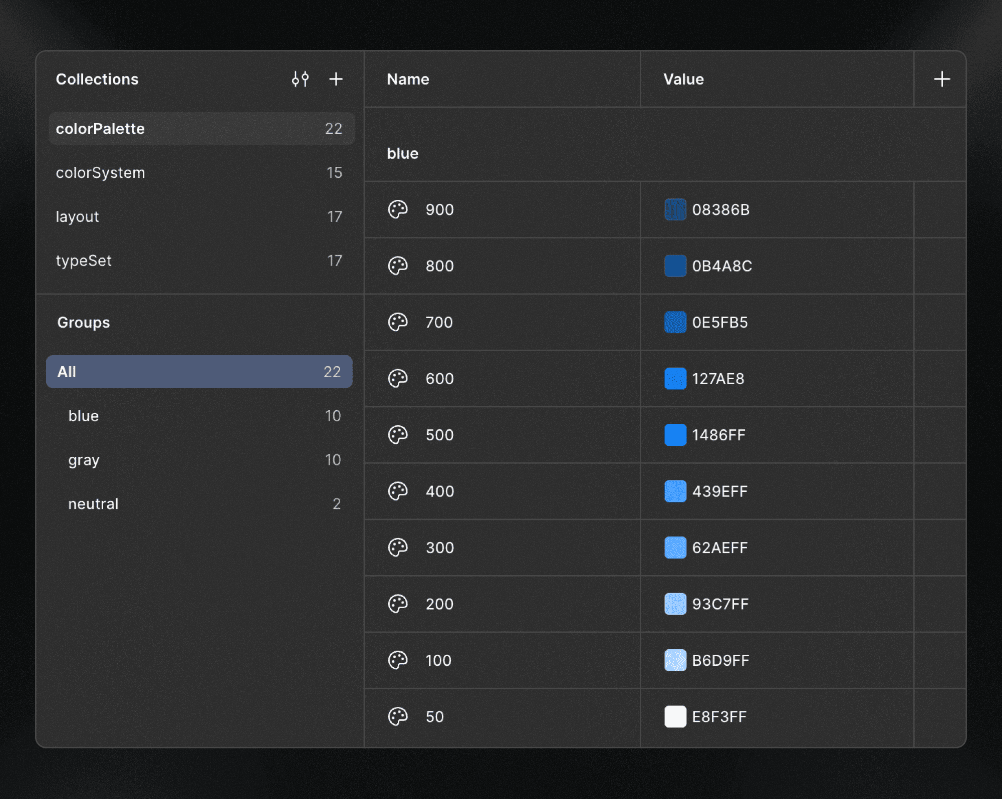 colorPalette — Figma variable collection generated with Lio Toolbox.