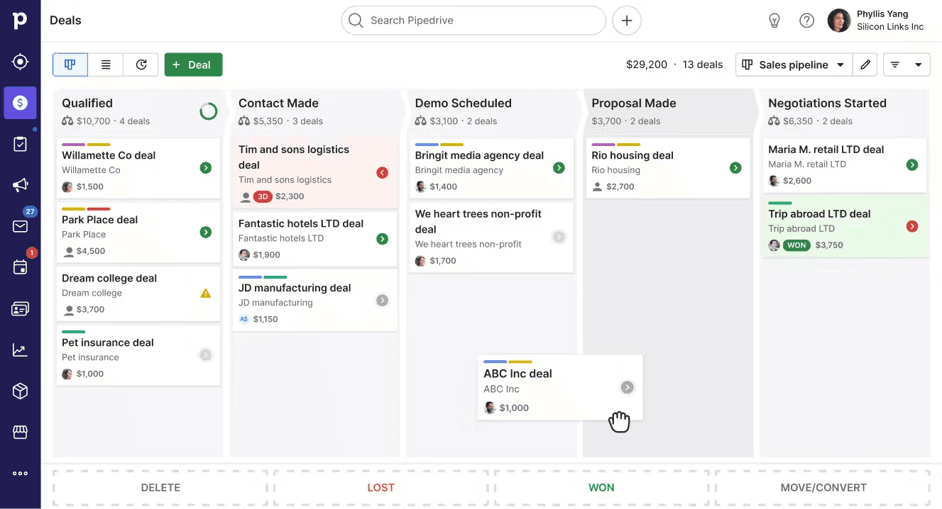 The interface of Pipedrive