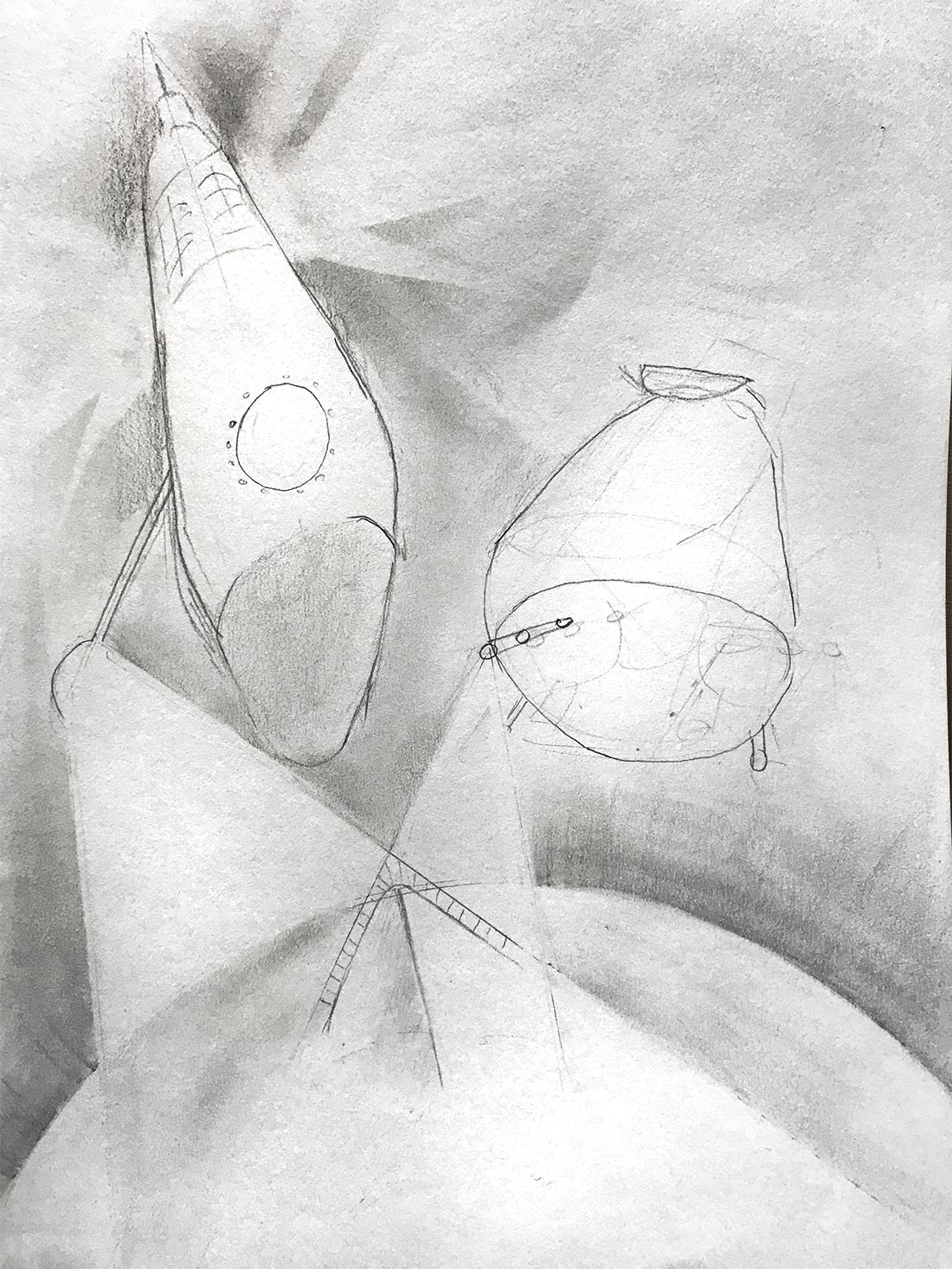 James cameron exhibition identity concept sketch, pencil on paper