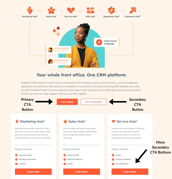 Example of main and supporting cta buttons