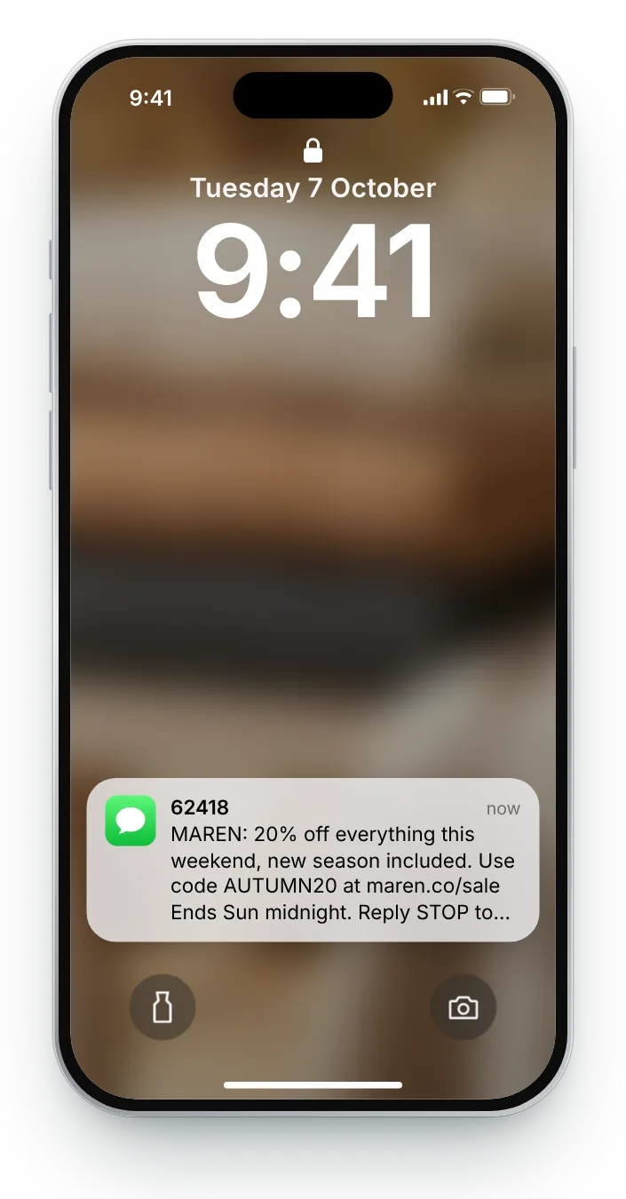 The percent-off promotion as a notification on an iPhone lock screen