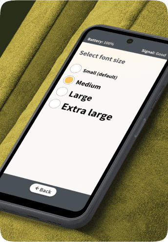 Phone screen showing Chatsie menu settings, with options to show or hide apps like Camera, Google Maps, and Google Play.