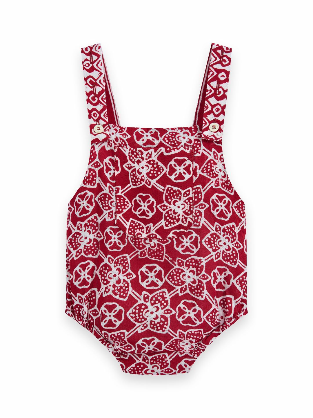 Photo of products from Yeomama® Batik, Little Baby Romper (Peranakan Petals - Red), shot against a white background by JU Productions