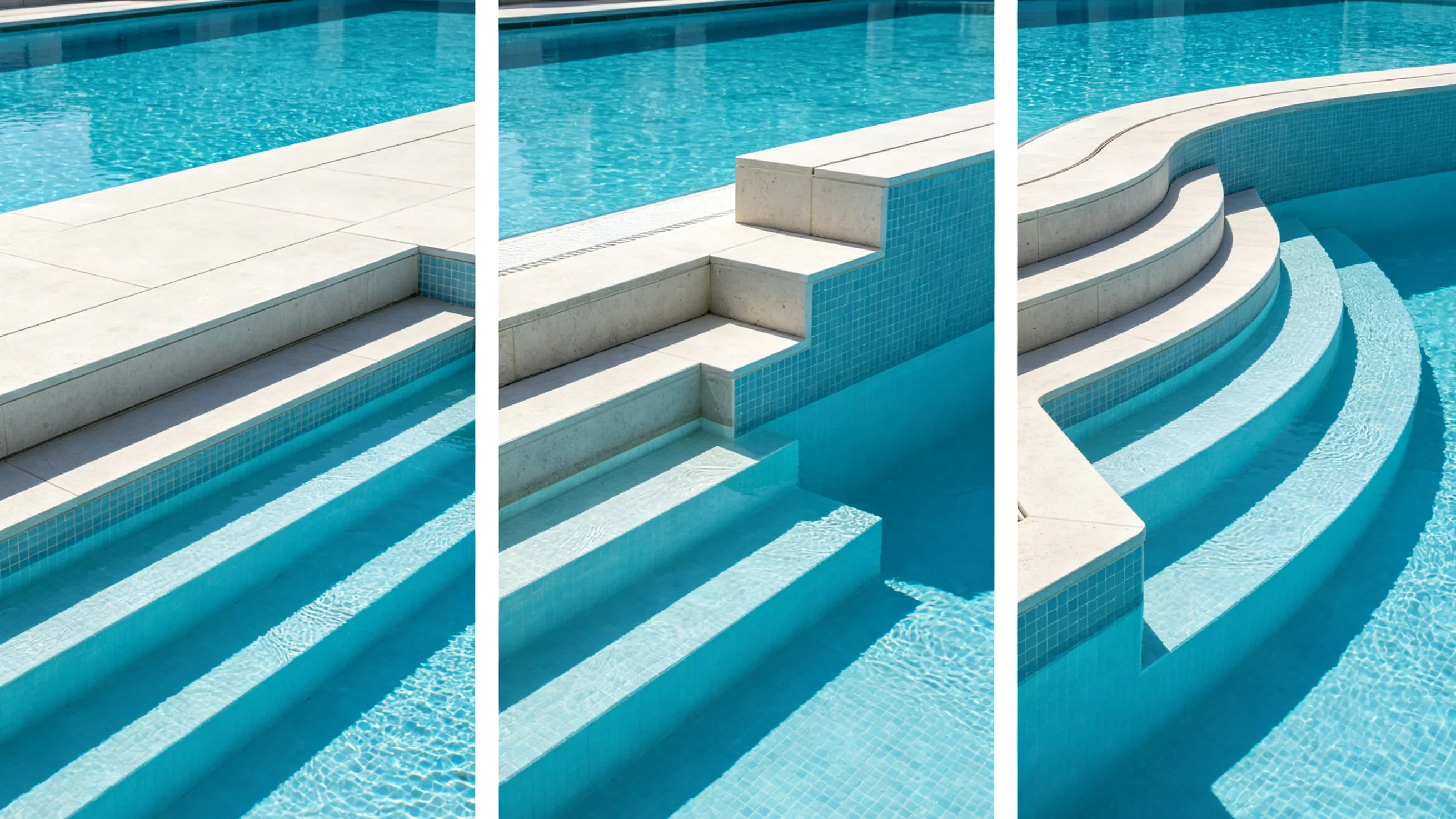 Different swimming pool step designs affecting robotic cleaner accessibility