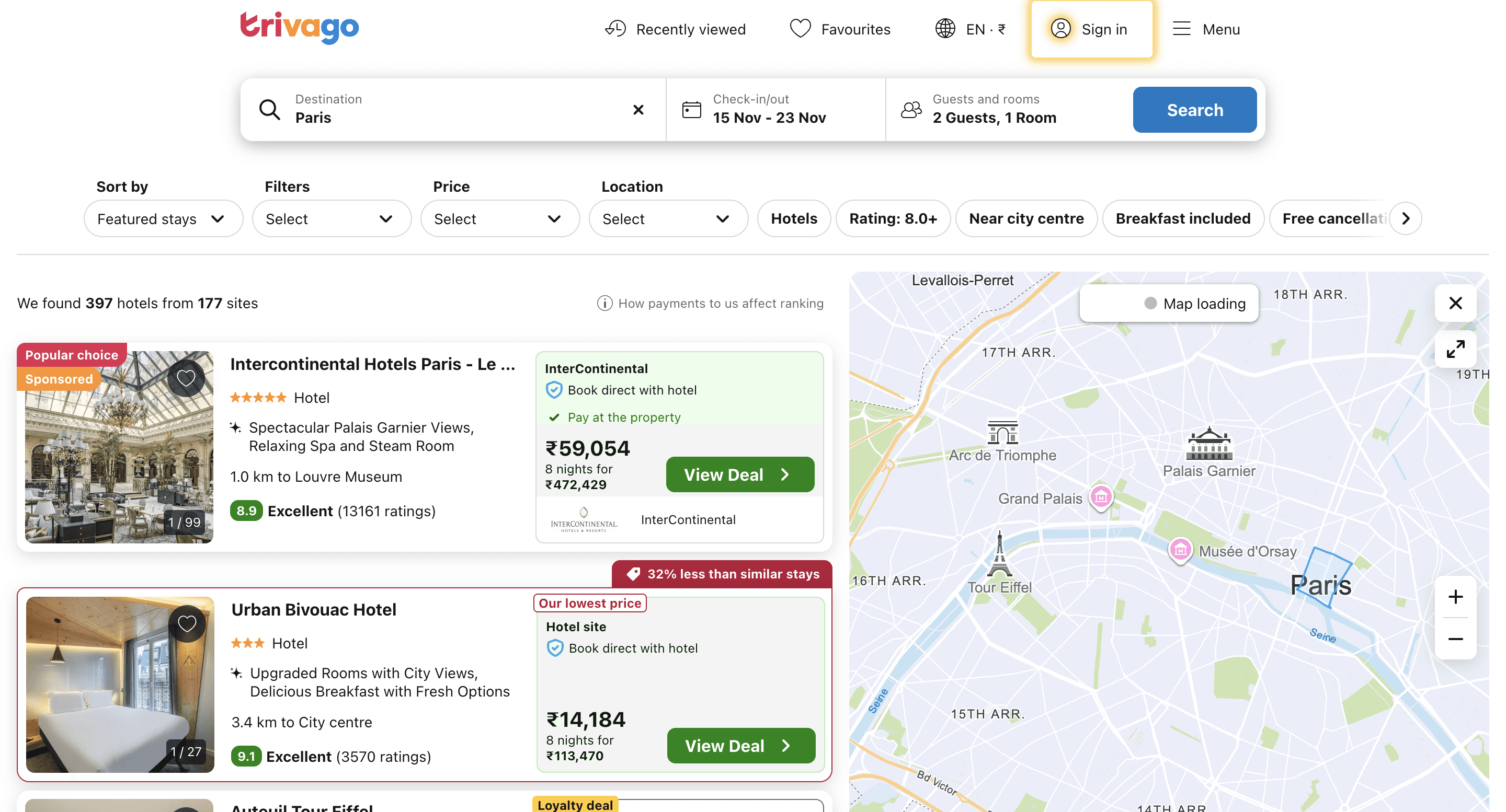 Hotels in Paris listed on trivago.com