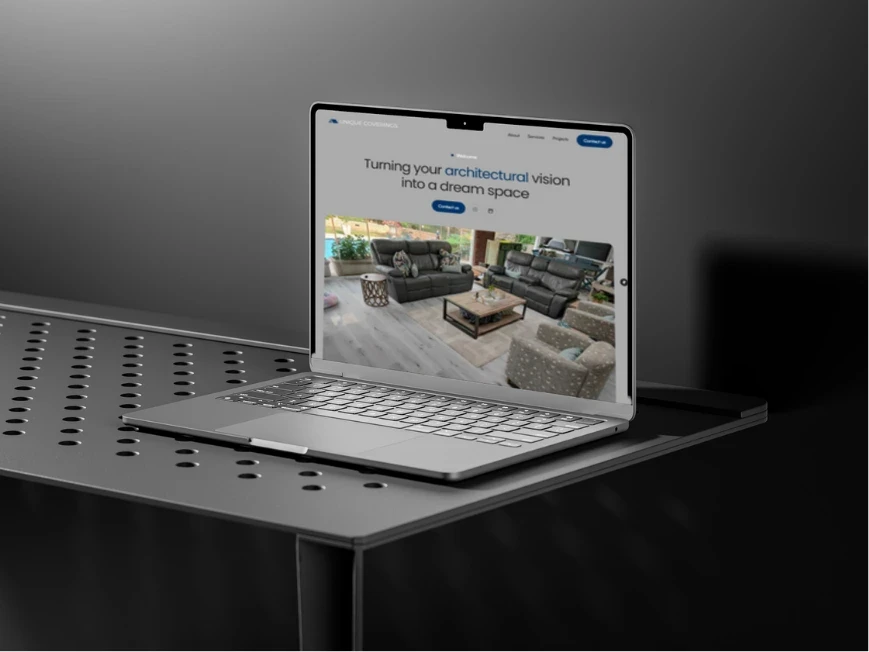 Showcase of website on metallic surface