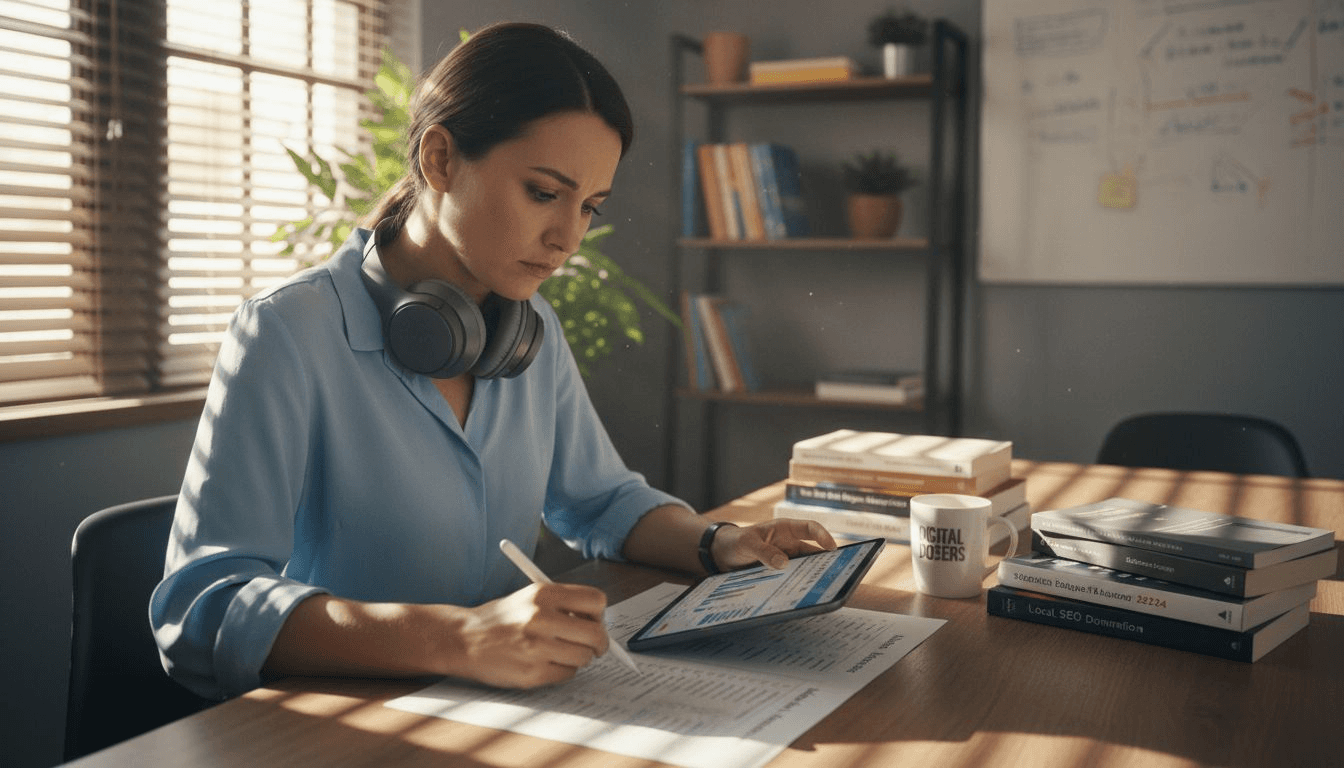 Marketer reviews SEO audit checklist