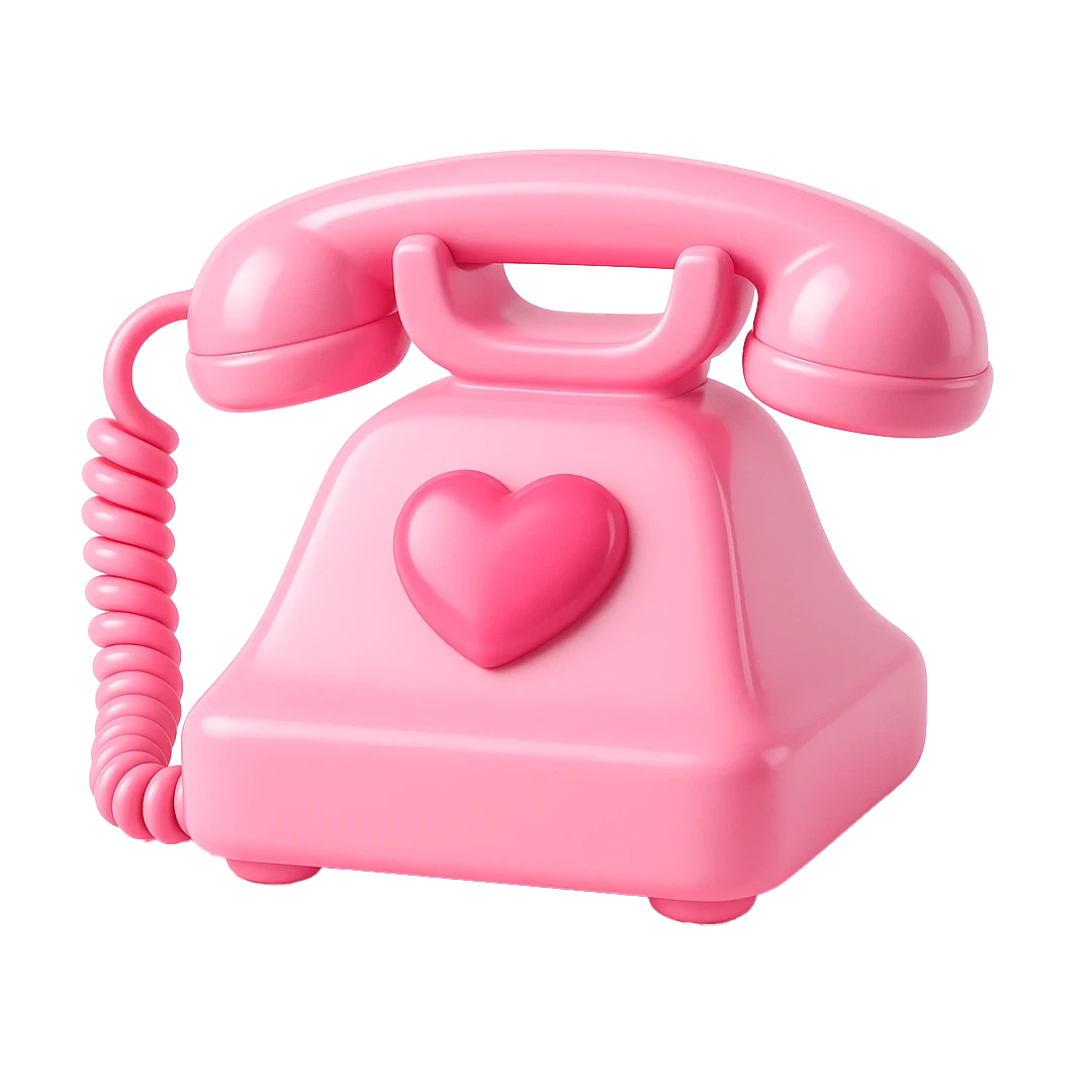 Vintage-style pink telephone with a heart-shaped button, designed for a whimsical or romantic aesthetic.