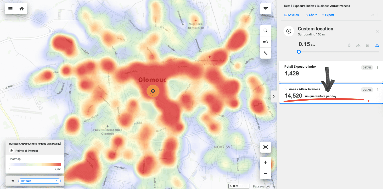 The visualization of the Business Atractiveness dataset in CleverMaps Studio