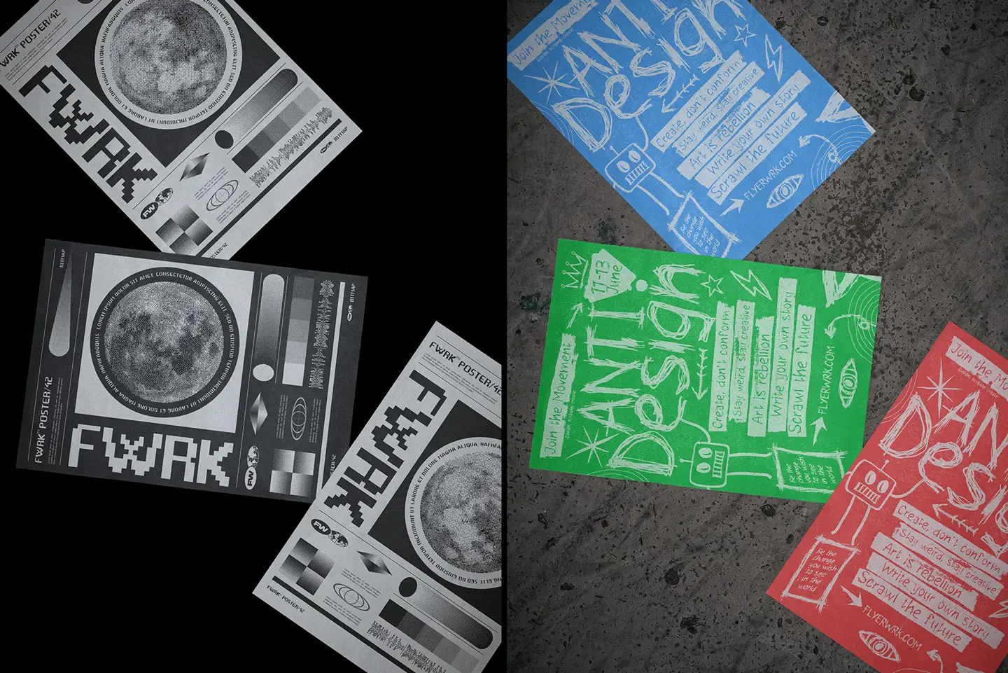 Outdoor A4 Poster Mockup displaying a black and white street art graphic with realistic shadows