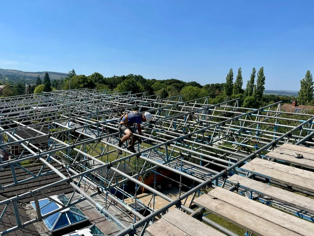 Industrial scaffolding around factory extraction equipment
