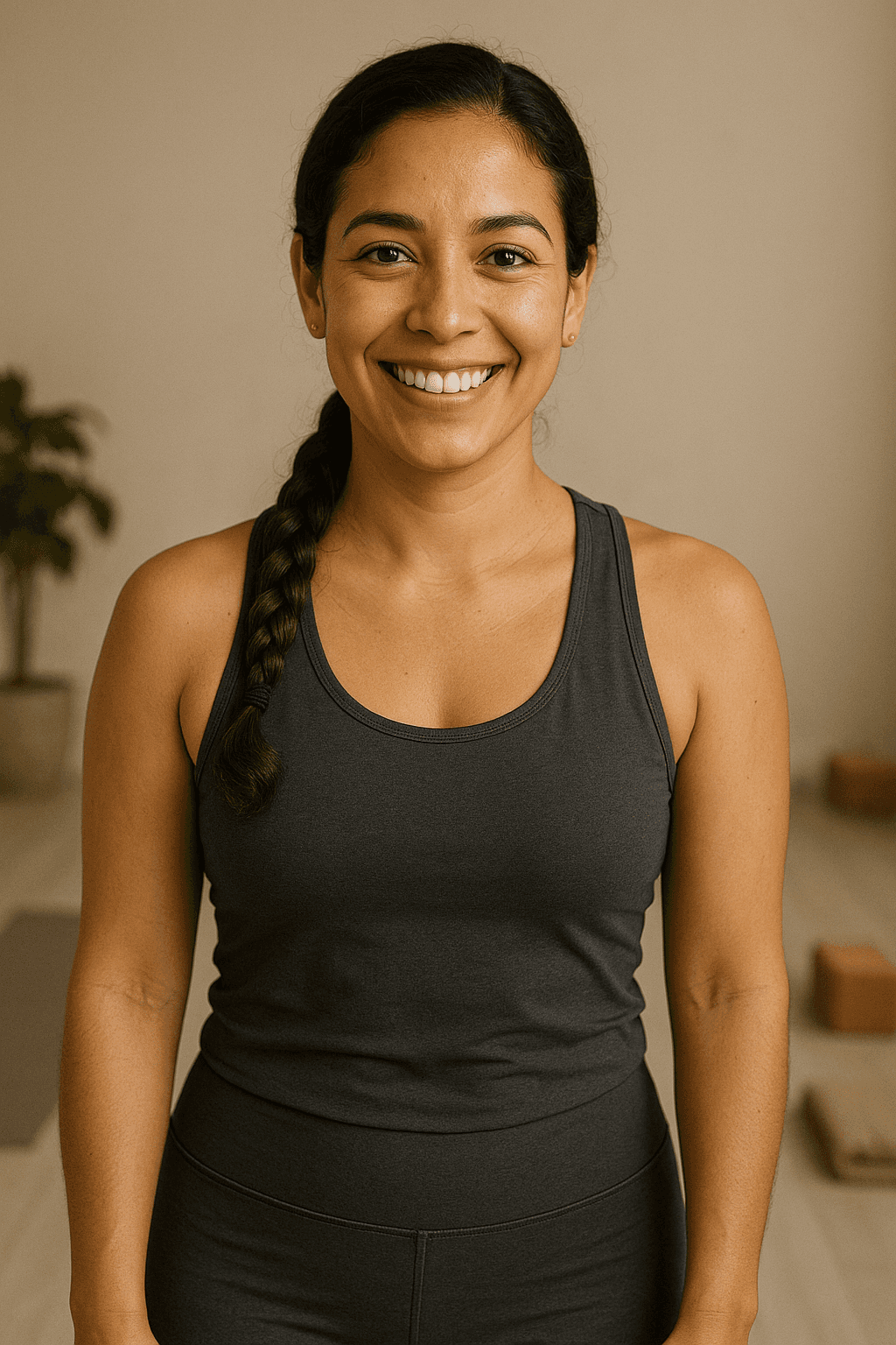 hispanic feamel yoga teacher braided hair