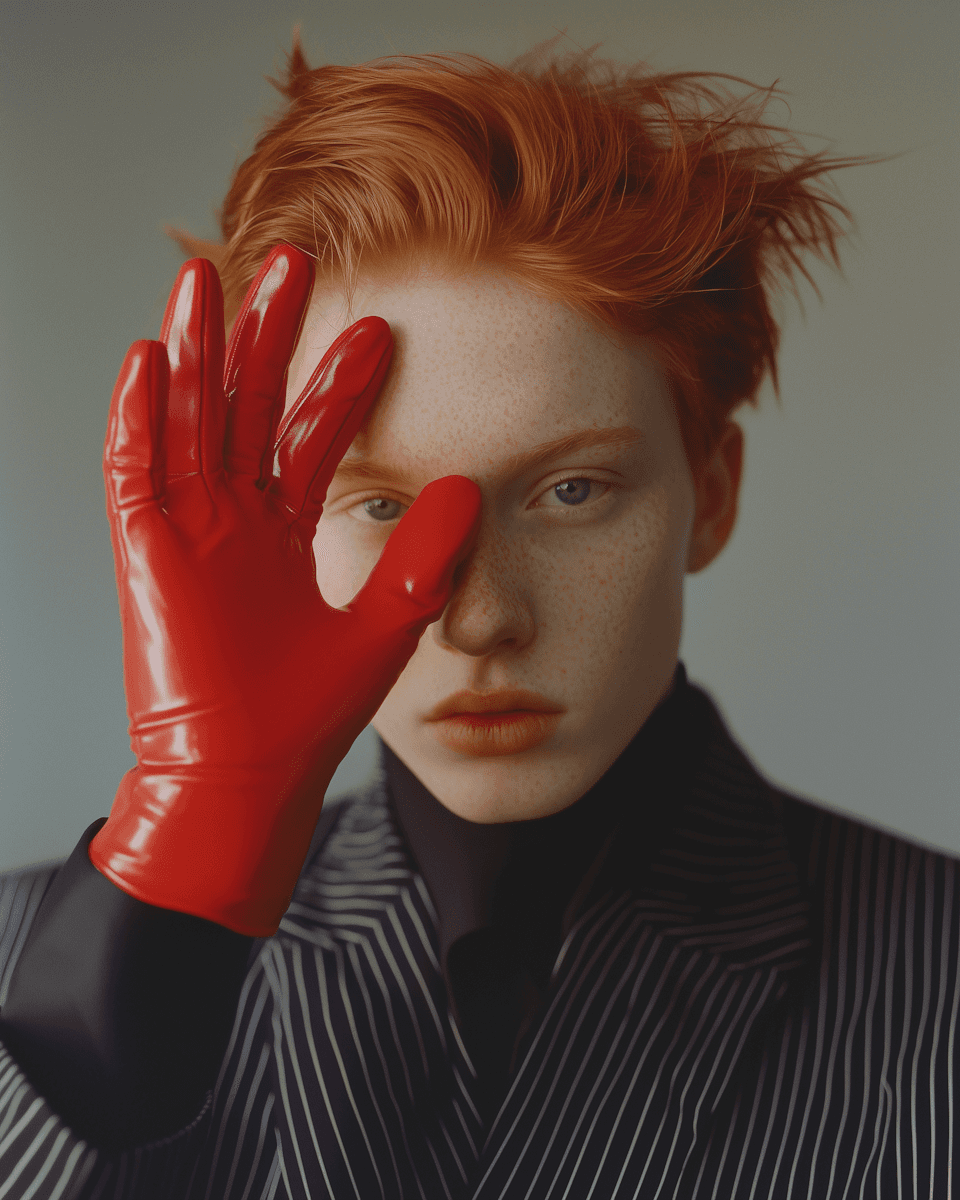 ginger head with red gloves