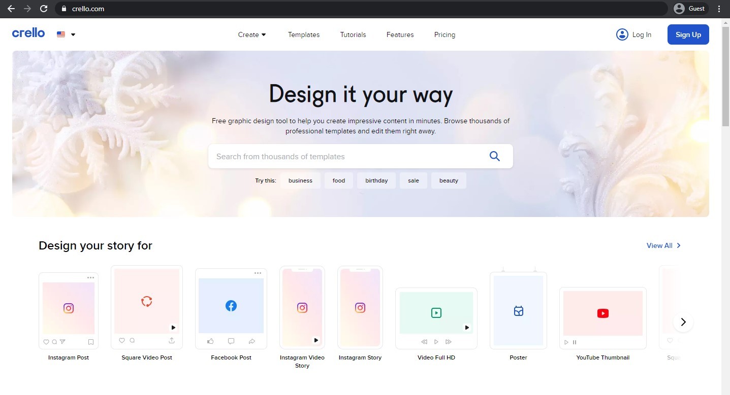 Crello landing page