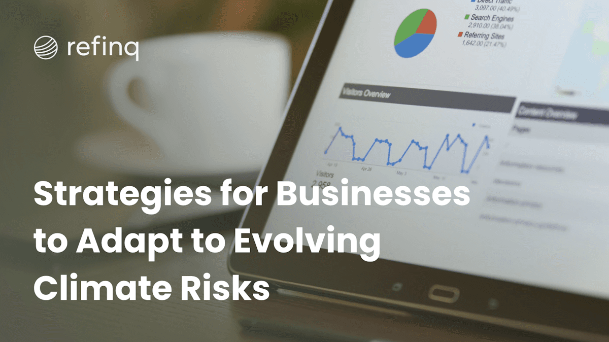 Business professionals analyzing climate risk strategy with digital dashboards and sustainability metrics
