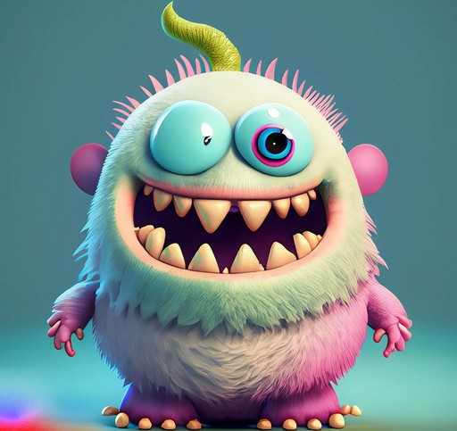 A cartoon monster with large eyes and teeth, showcasing a playful and mischievous demeanor.