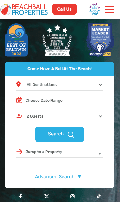 Screenshot of beachball.com on mobile