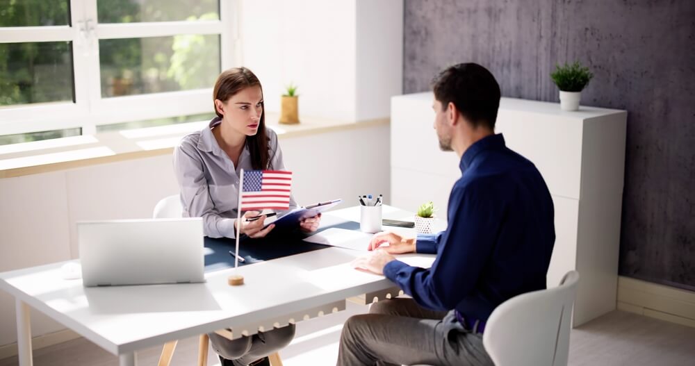 Two people in US immigration office