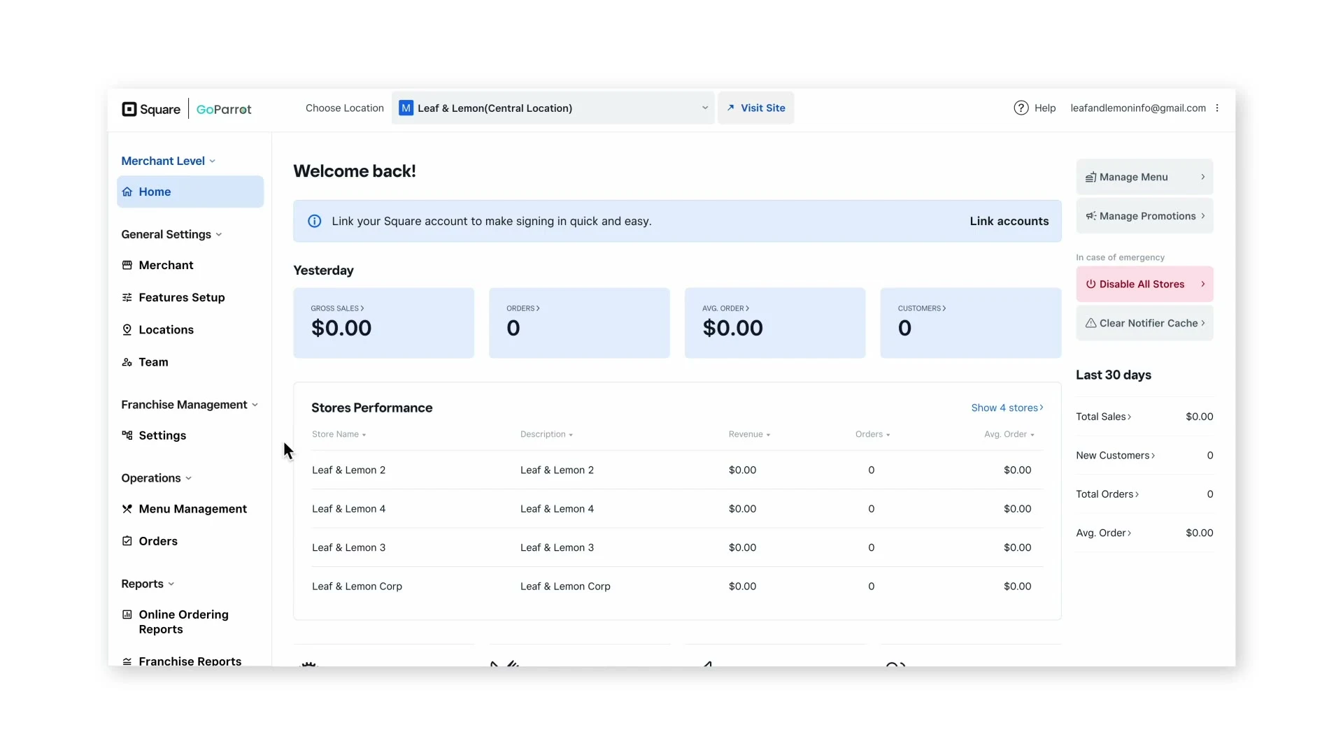 Manage Menu Permissions with Square for Franchises