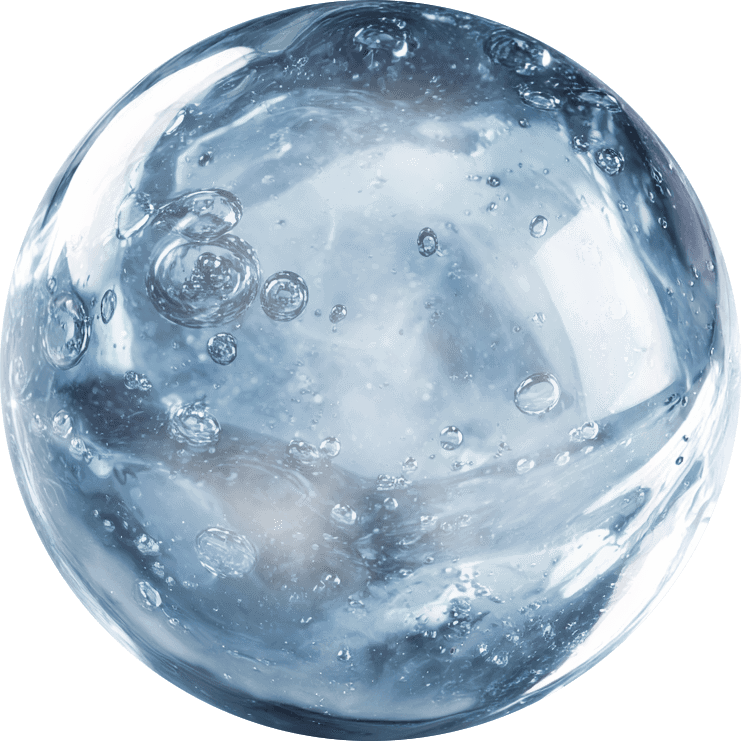 Close-up of a clear water orb with bubbles, representing freshness and purity. Ideal for spa or water-related content.
