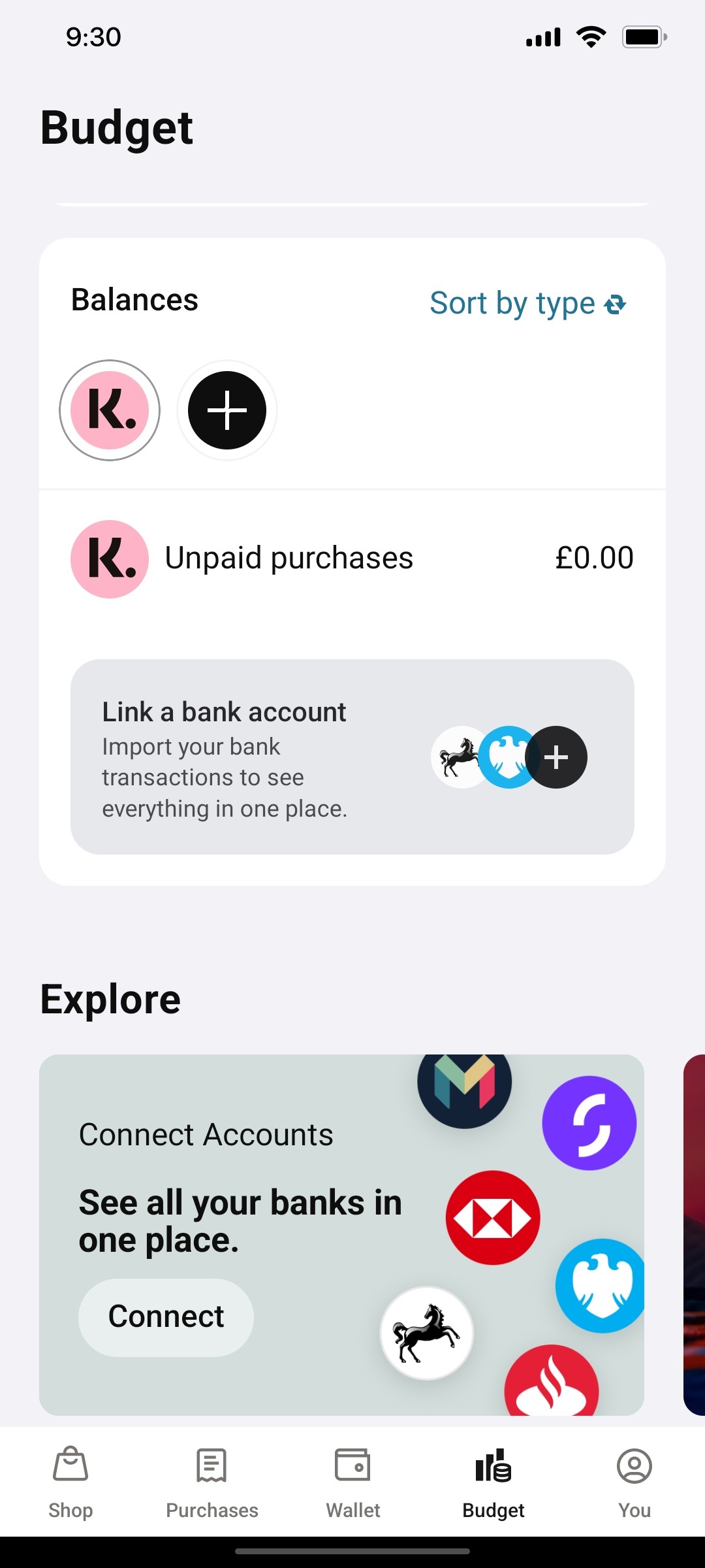 Klarna  Budget page Screen