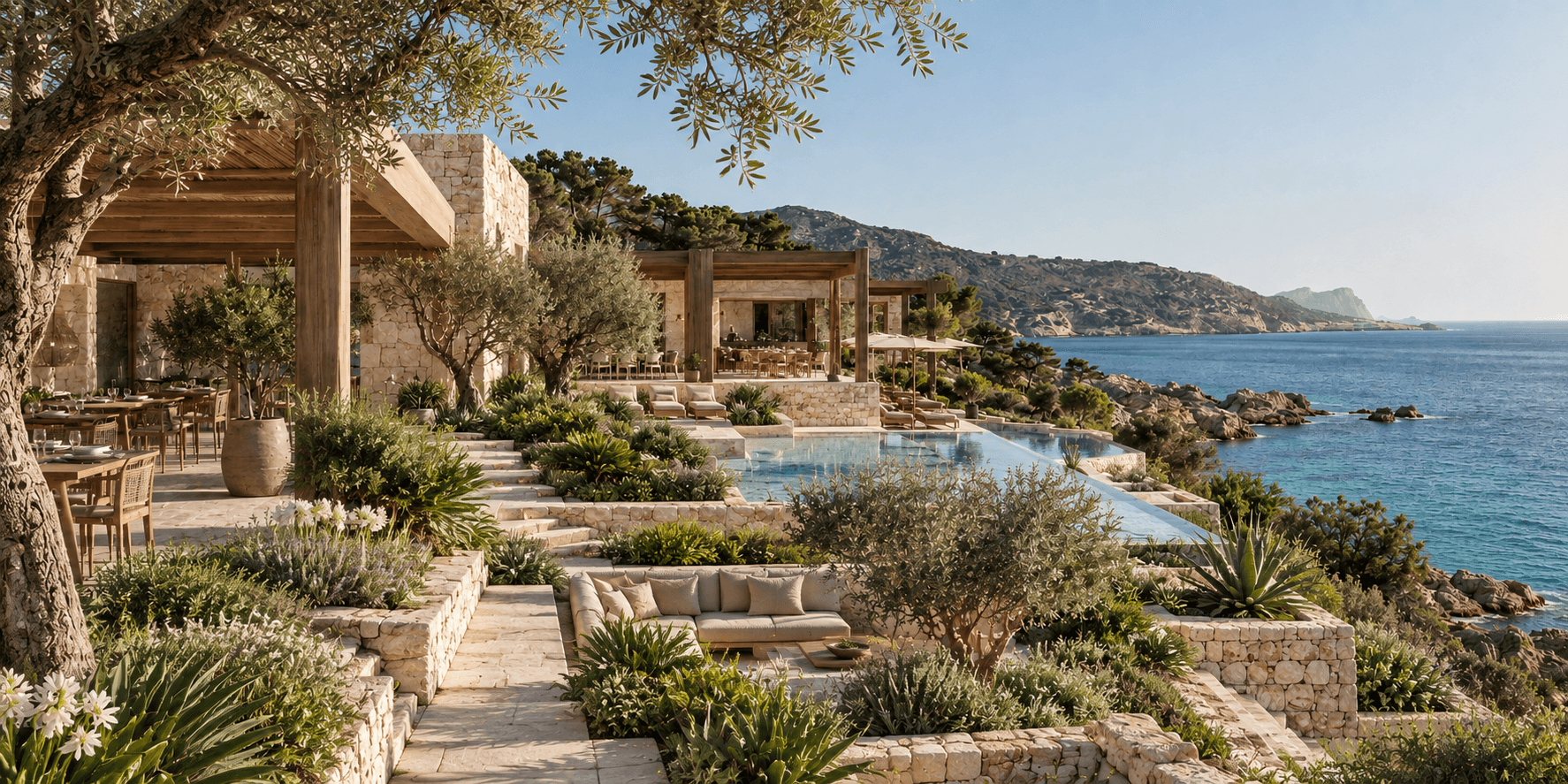 Coastal landscape integrated with architecture