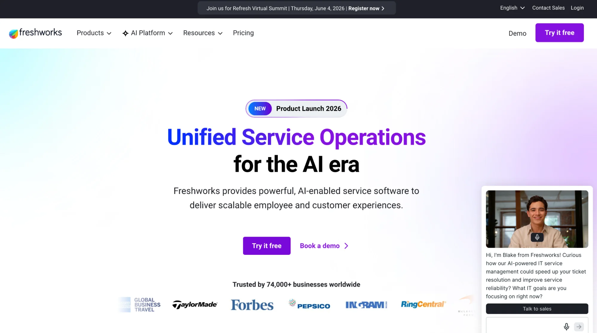 Freshworks homepage: customer-facing CRM and sales automation