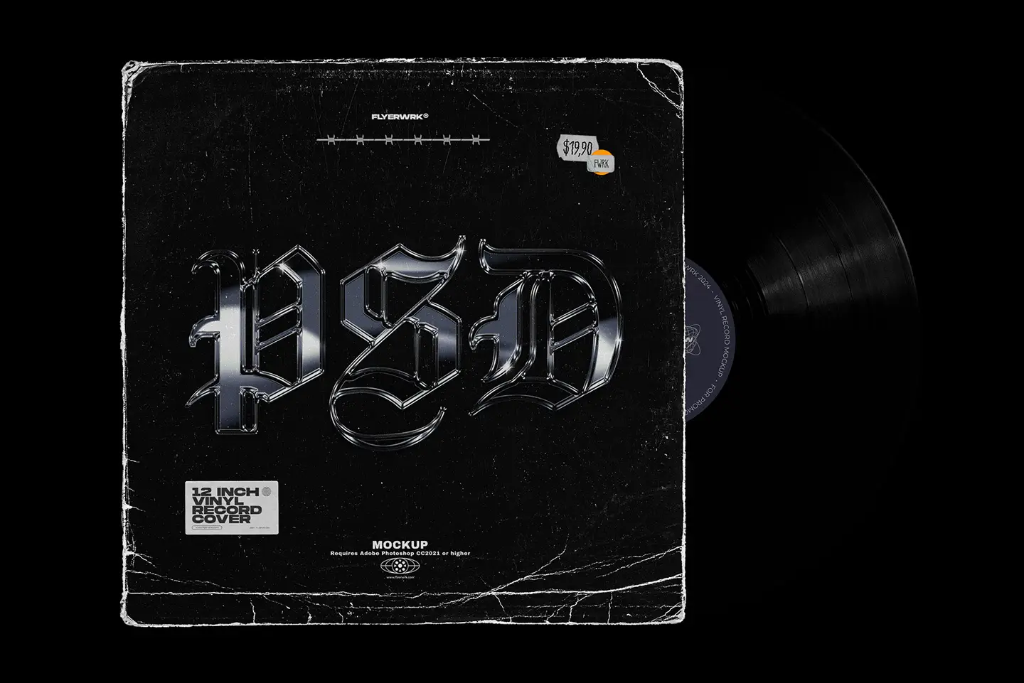 Vinyl record mockup displaying custom album cover design with colorful artwork