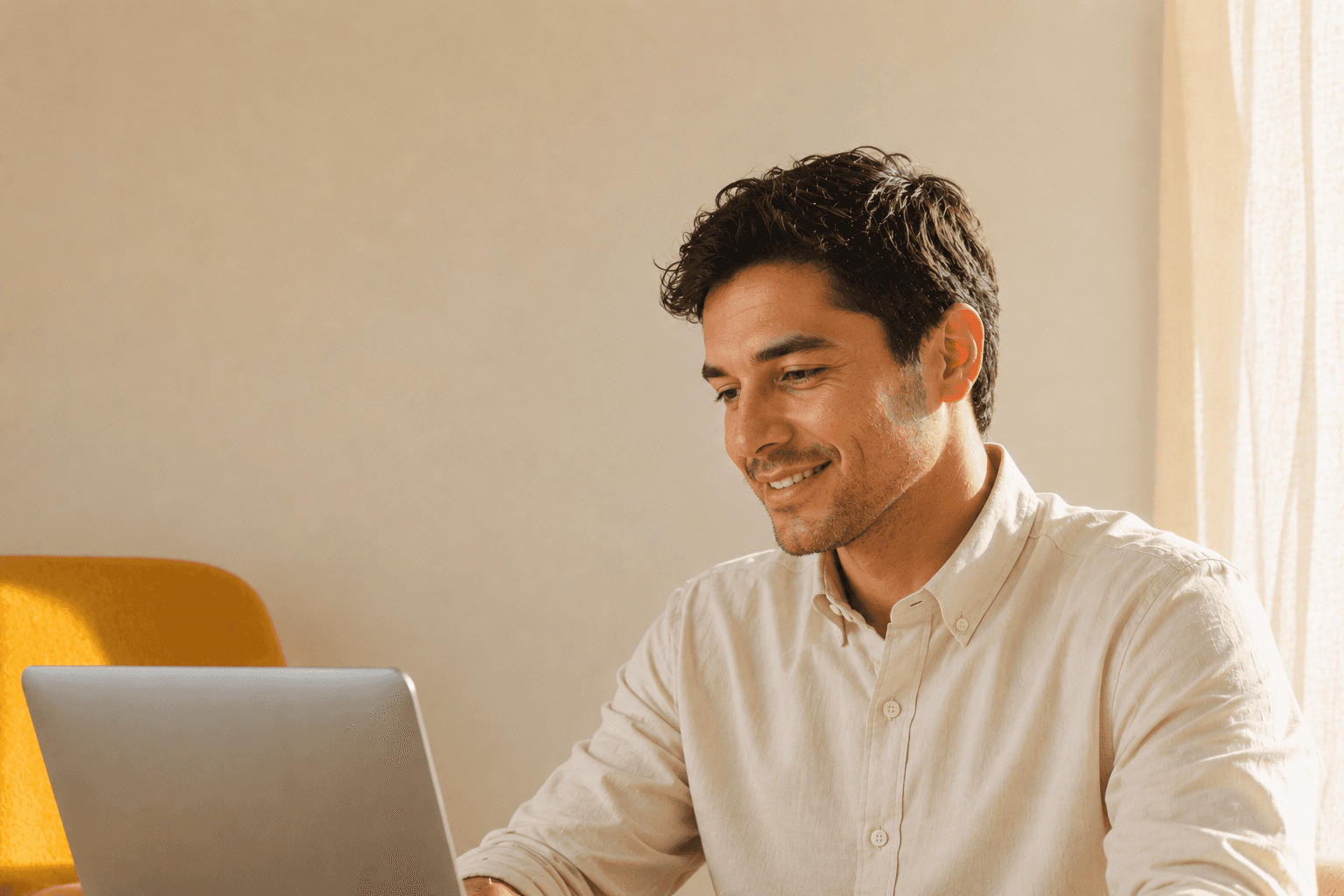 Man Practicing a Job Interviewer on his laptop