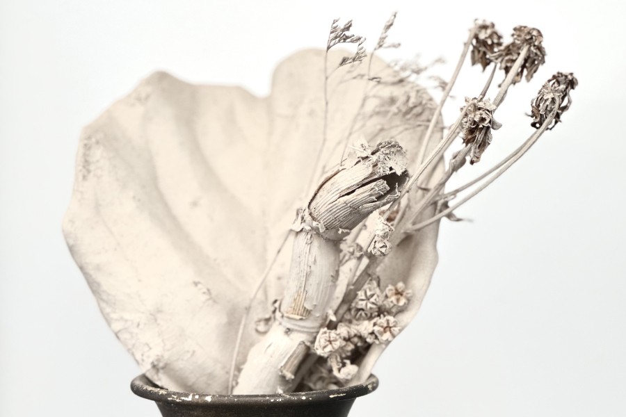 Light-toned dried flower arrangement with natural textures