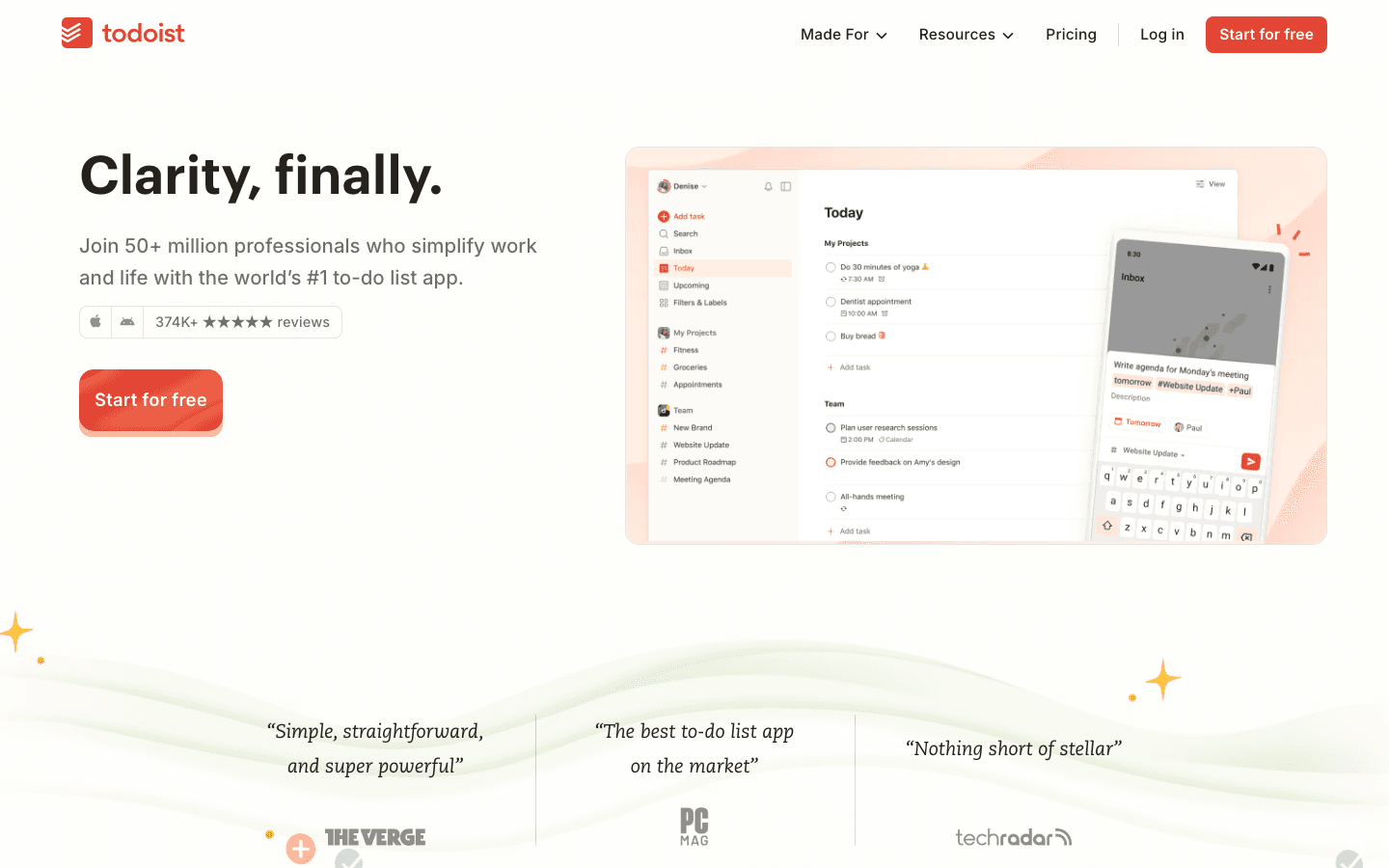 Todoist AI planner app website