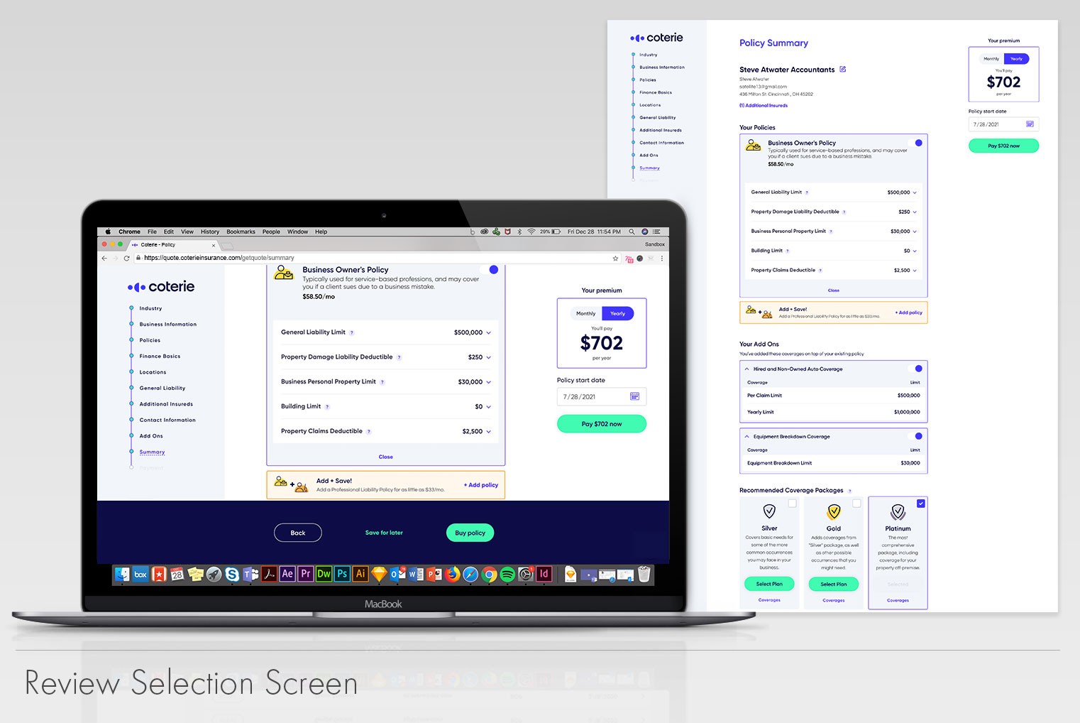 Selection review screen UI