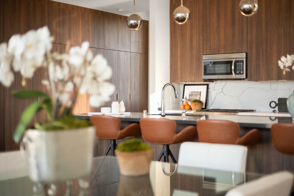 walnut flat modern transitional kitchen
