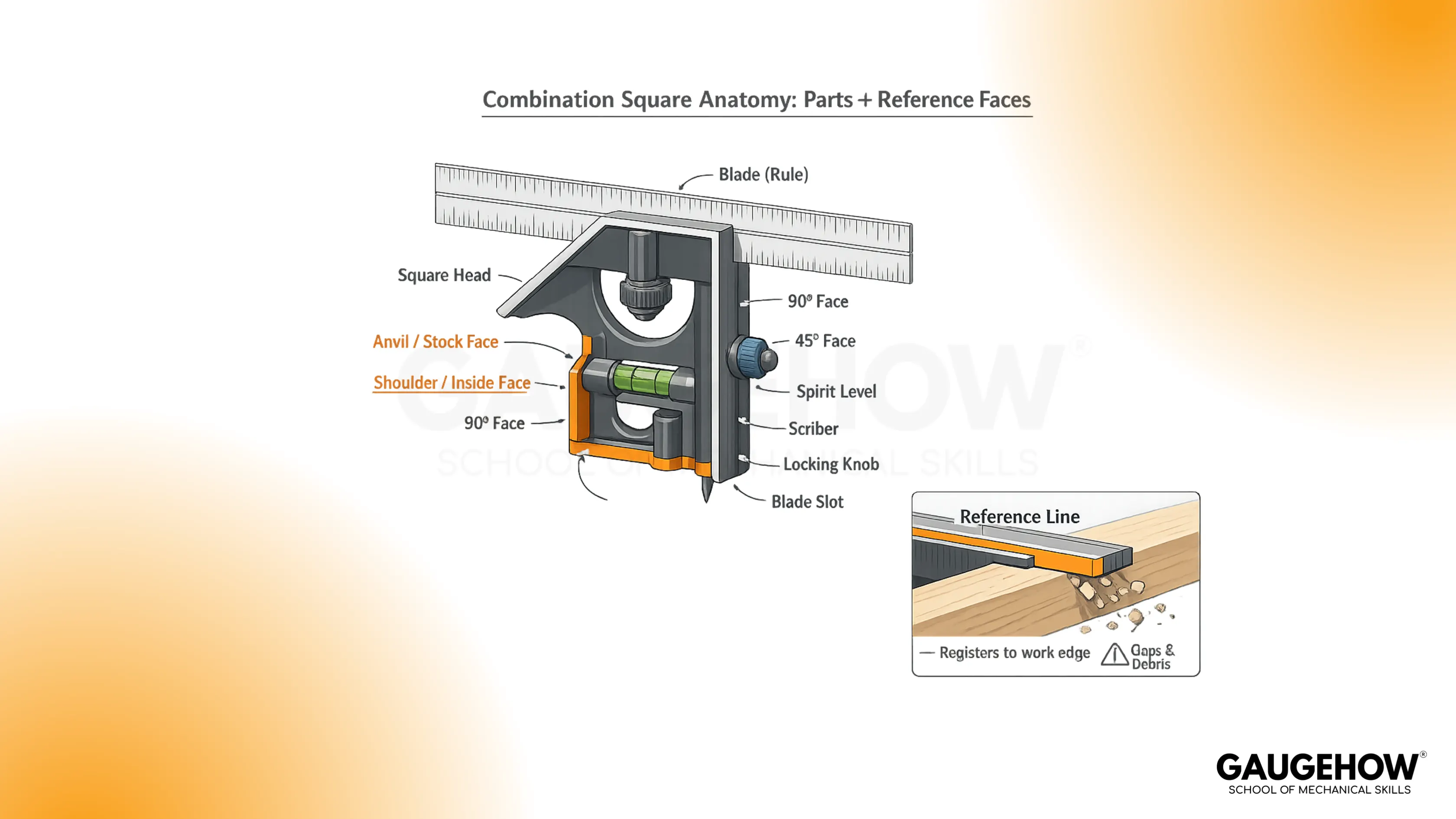 Combination square parts and reference faces diagram
