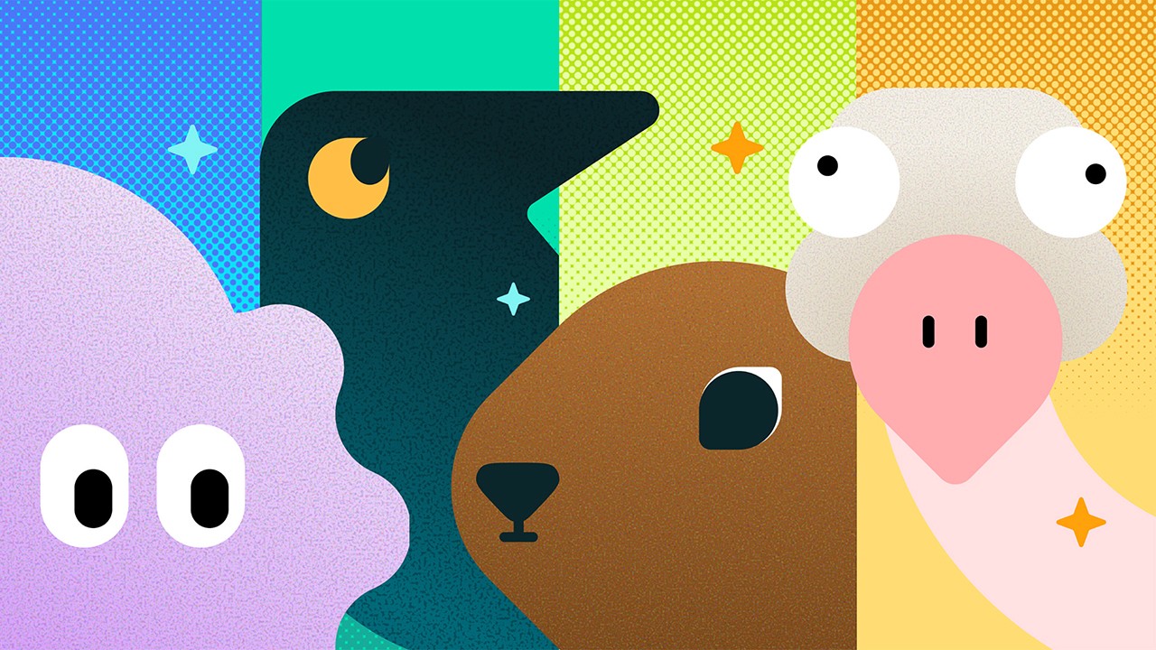 Grammarly AI persona character illustrations by senior brand designer Eddie Lin in San Francisco with halftone texture style.