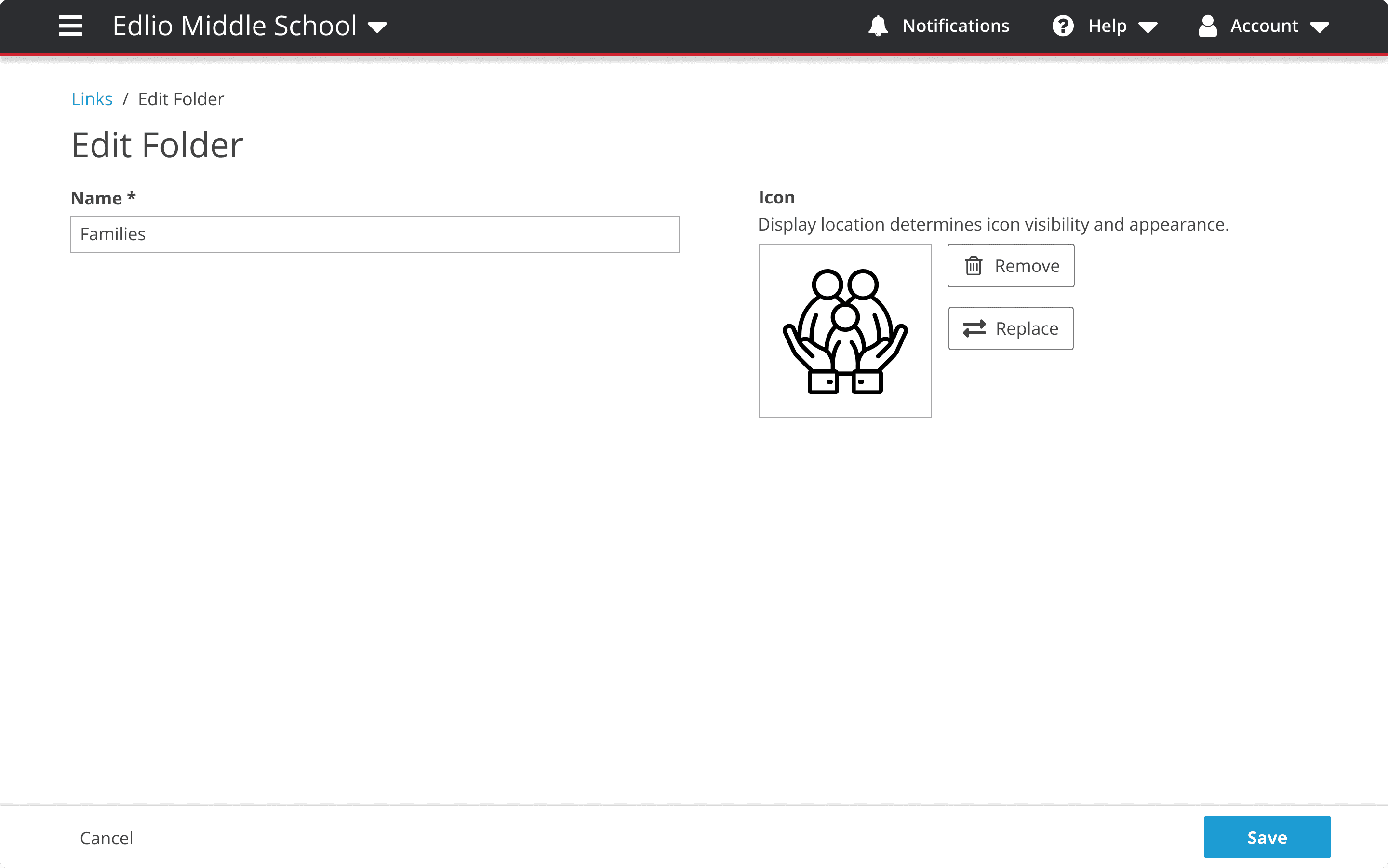 screenshot of the folder in links