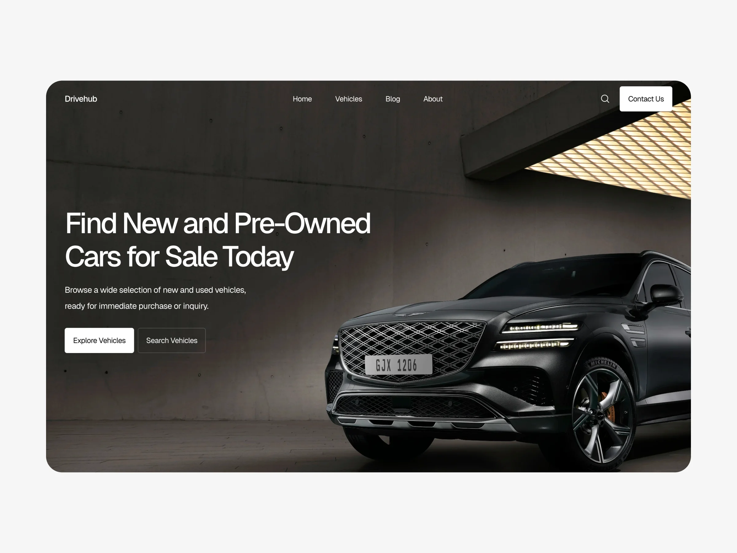 Car dealership website homepage with clear navigation, vehicle inventory access, and structured layout for browsing cars online.