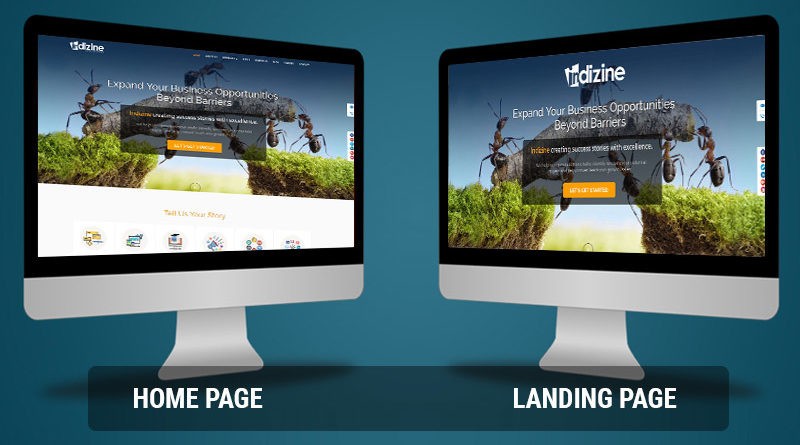 Illustration showing home page vs landing page structure