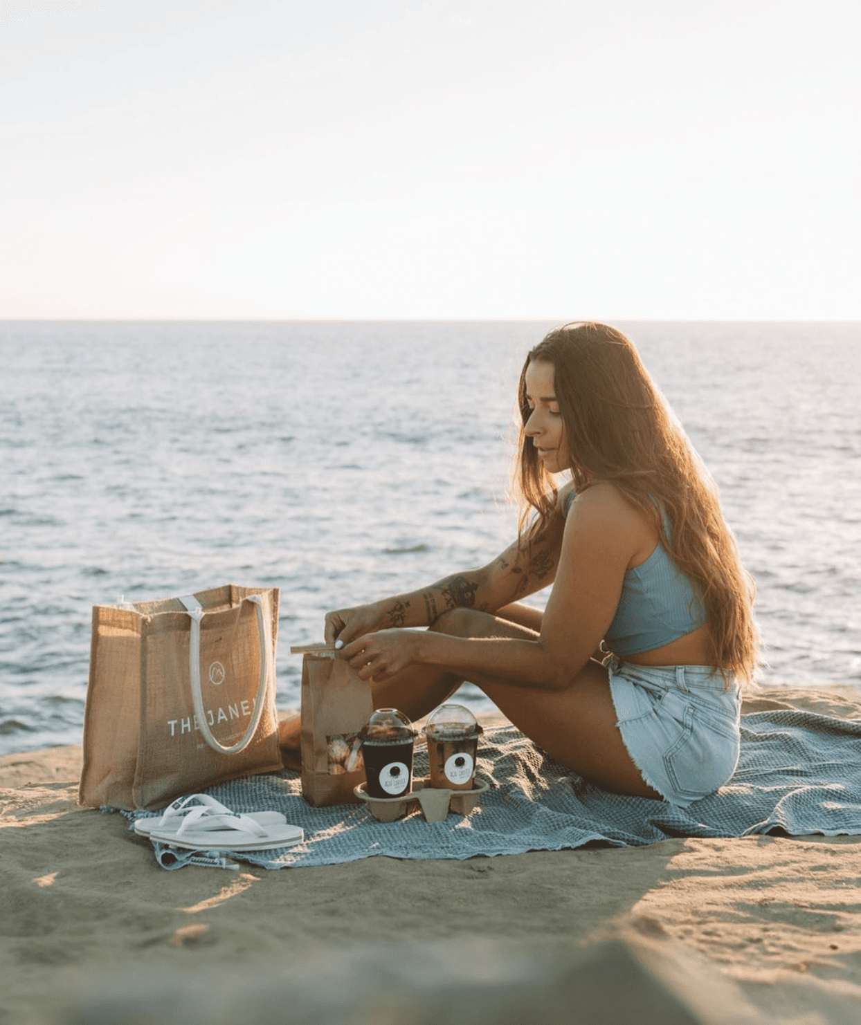 beauty products on a green background