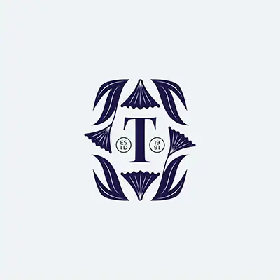 Logo initiale T motif végétal bleu marine 