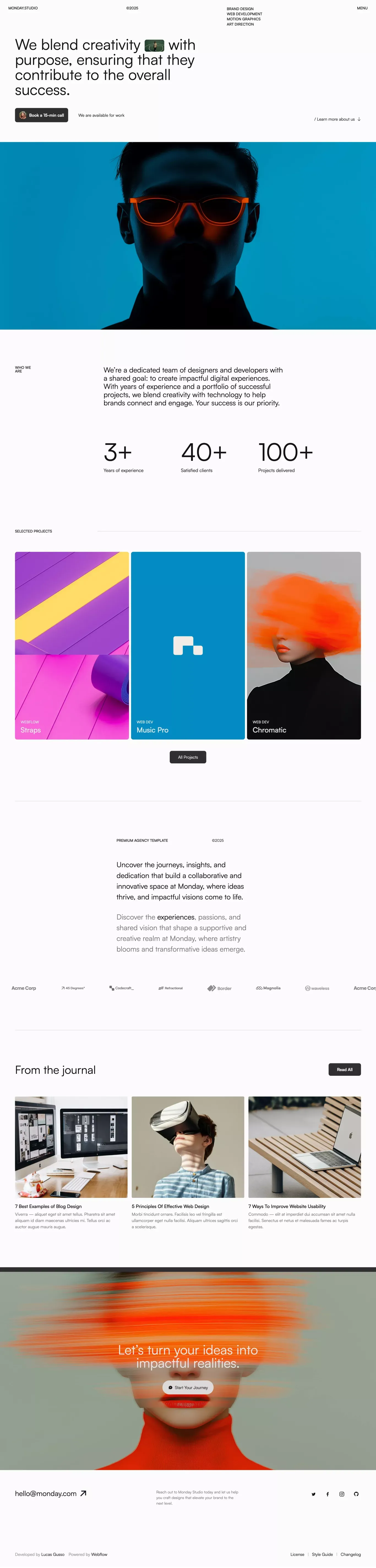 Monday Studio - Webflow Ecommerce websit portfolio page screenshot showcasing Advertising and Design design