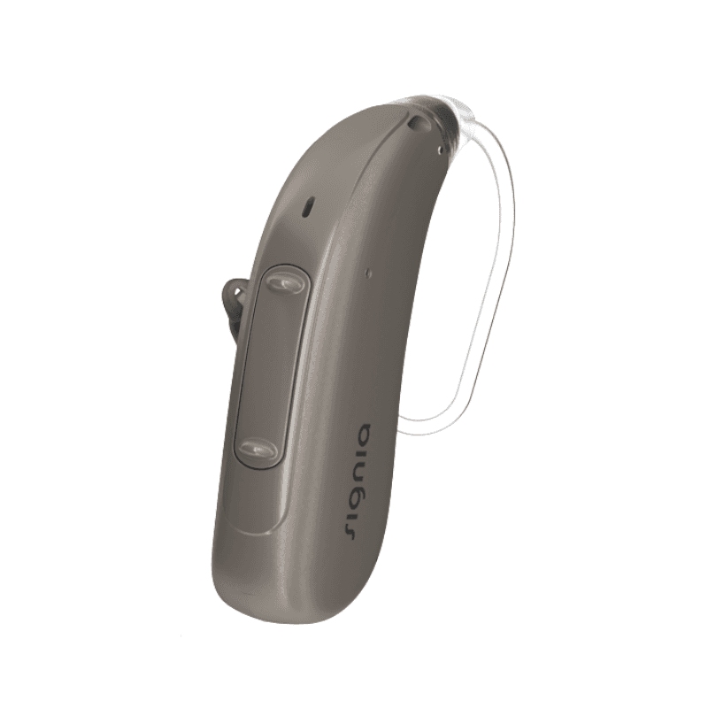 Contour d’oreille rechargeable Signia Motion Charge&Go 5X, appareil auditif robuste et fiable pour une écoute stable au quotidien. Accompagnement Audio Pour Tous.