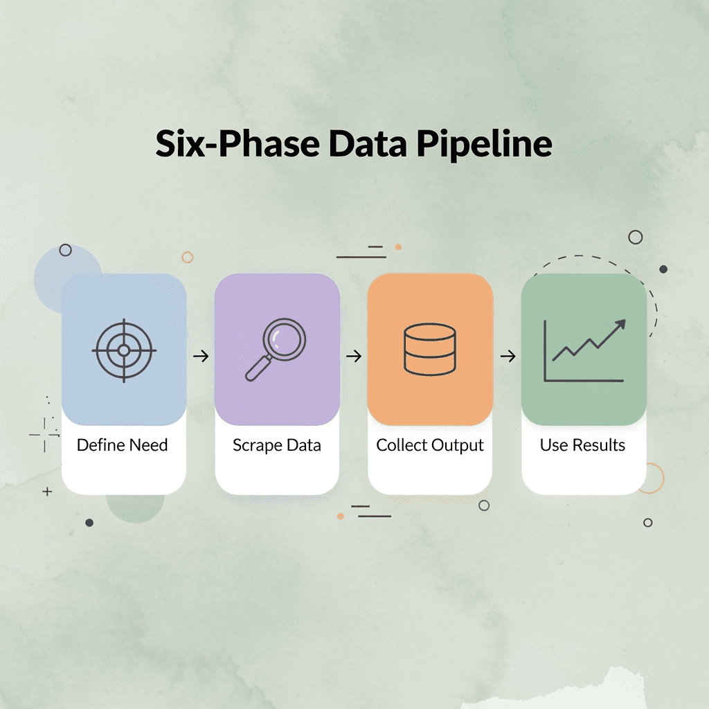  Infographic showing the six-phase data pipeline from defining need to using results