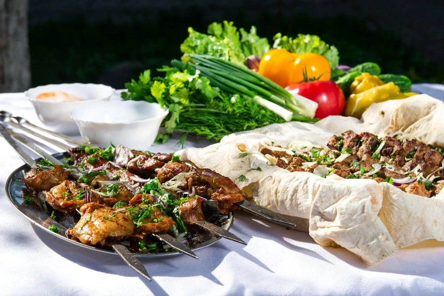 Traditional Armenian cuisine table spread